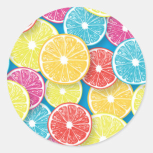 Sticker Rond Pièces de fruits d'agrumes pop art