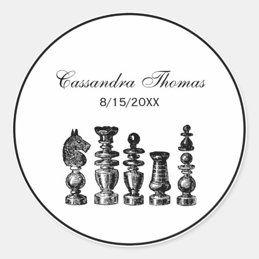 Sticker Rond Pièces de jeu d'échecs Art vintage (Devant)