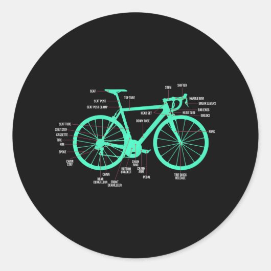 Sticker Rond Pièces de vélo d'anatomie de vélo Cyclisme vertica (Devant)