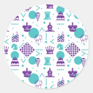 Sticker Rond Pièces du joueur d'échecs - Motif d'art de fête