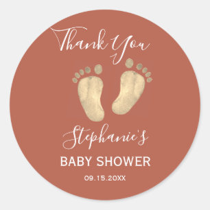 Sticker Rond Pieds bébé Baby shower en terre cuite Merci