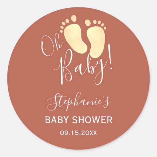 Sticker Rond Pieds bébé Baby shower Jaune en terre cuite (Devant)