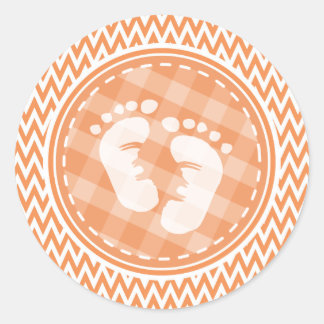 Sticker Rond Pieds bébé ; Chevron orange et blanc