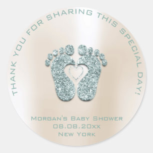 Sticker Rond Pieds Coeur Baby shower Faveur Fille Remercier Mon