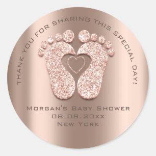 Sticker Rond Pieds de coeur roux Baby shower Favoriser Merci ca