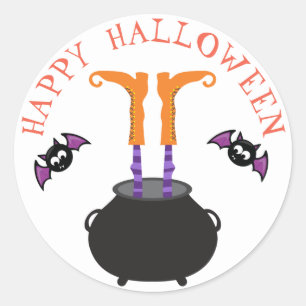 Sticker Rond Pieds de sorcière à Cauldron Halloween