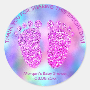 Sticker Rond Pieds fuchsia roses de baby shower de faveur de