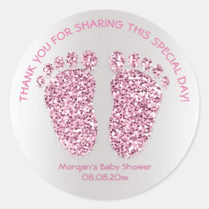 Sticker Rond Pieds pourpres roses de baby shower de faveur de