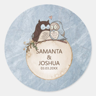 Sticker Rond Pierre Et Chouette En Marbre Bleu