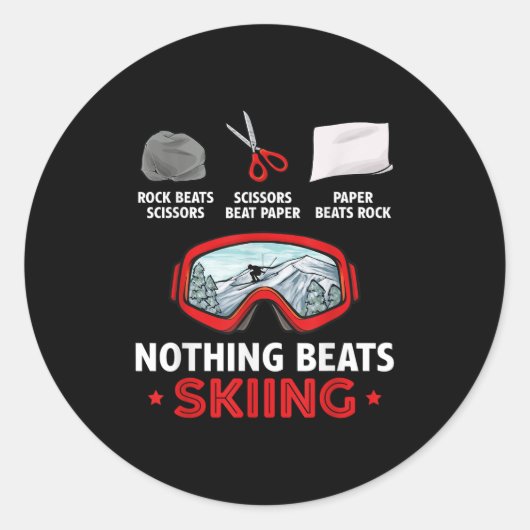 Sticker Rond Pierre Feuille Ciseaux Rien Ne Bat Le Ski  (Devant)