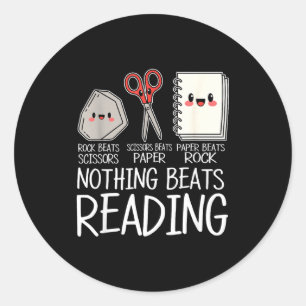 Sticker Rond Pierre feuille ciseaux rien ne vaut la lecture de
