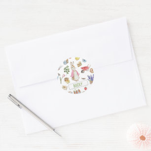 Sticker Rond Pierre rose et lapin