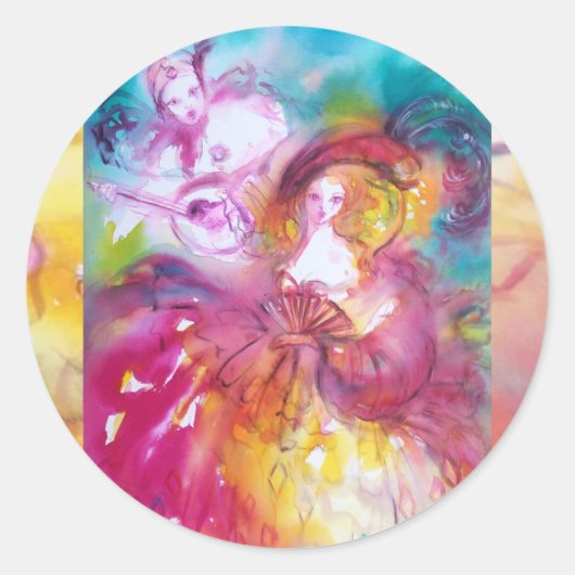 Sticker Rond PIERROT ET ARLECCHINA Carnaval vénitien, (Devant)