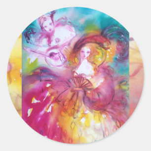 Sticker Rond PIERROT ET ARLECCHINA Carnaval vénitien,