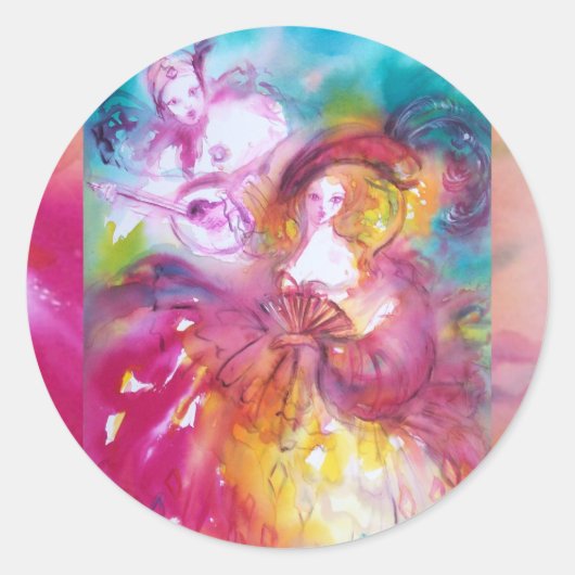 Sticker Rond PIERROT ET ARLECCHINA Carnaval vénitien, (Devant)