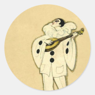 Sticker Rond Pierrot Serenades a Crescent Moon par Sophia Chios