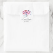 Sticker Rond Pies roses | Aquarelle florale | Texte personnalis (Sac)
