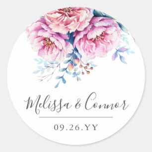 Sticker Rond Pies roses   Aquarelle florale   Texte personnalis