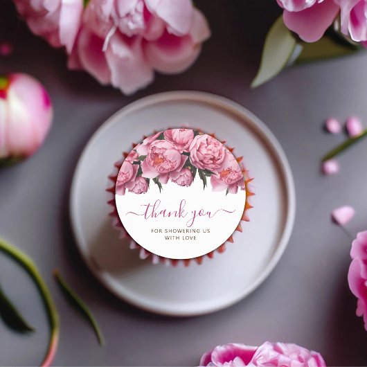 Sticker Rond Pies roses Baby shower Merci