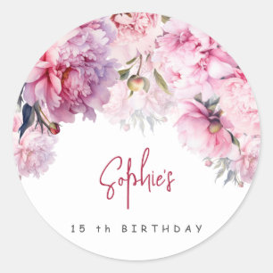 Sticker Rond Pies roses fête d'anniversaire aquarelle