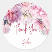 Sticker Rond Pies roses fête d'anniversaire aquarelle merci (Devant)