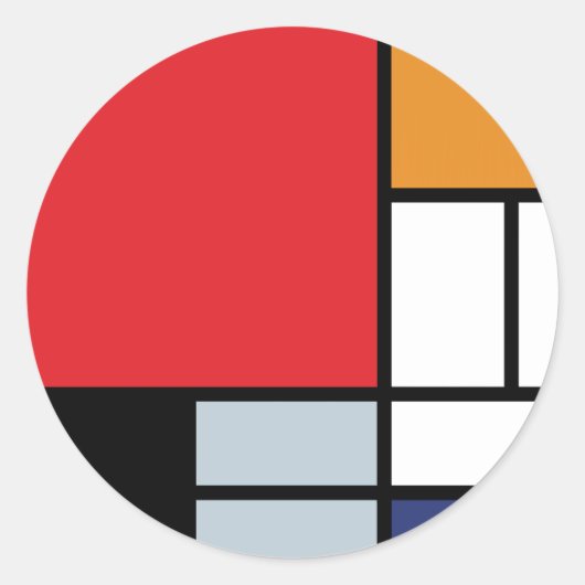 Sticker Rond Piet Mondrian - Composition avec grand plan rouge (Devant)