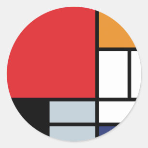 Sticker Rond Piet Mondrian - Composition avec un grand plan rou
