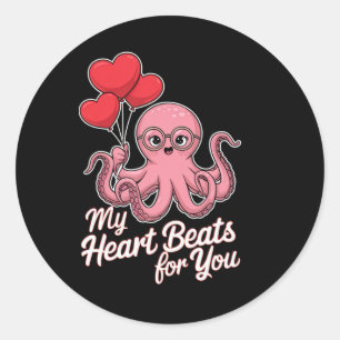 Sticker Rond Pieuvre aux ballons cardiaques Mon cœur bat pour t