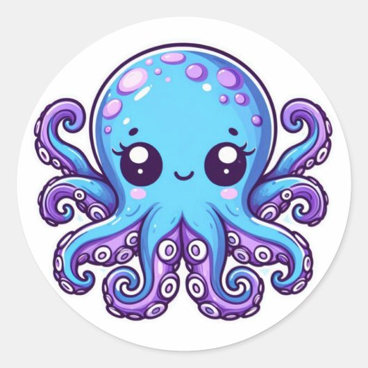 Sticker Rond Pieuvre bleue mignonne (Devant)