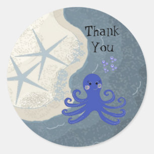 Sticker Rond Pieuvre de dessin animé Merci