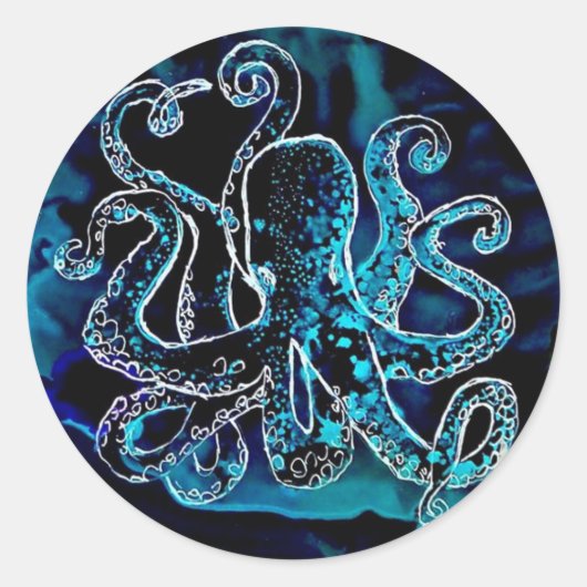 Sticker Rond Pieuvre de Kraken sous la mer (Devant)