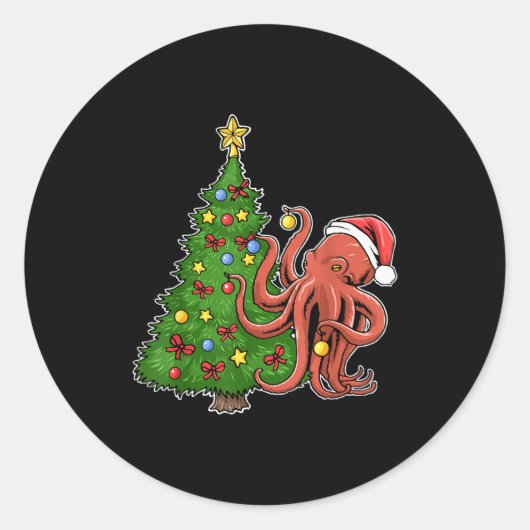 Sticker Rond Pieuvre de Noël (Devant)