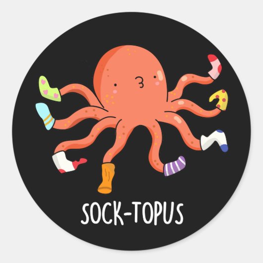 Sticker Rond Pieuvre Drôle Avec Chaussettes Pun (Devant)