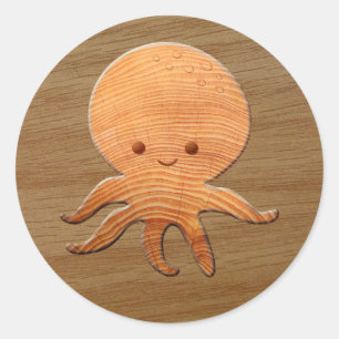 Sticker Rond Pieuvre En Carton Cute Avec Impression En Bois Fau