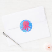 Sticker Rond Pieuvre En Cartoon Cute Dans L'Aquarelle Bleue (Enveloppe)