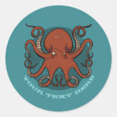 Sticker Rond Pieuvre Rouge Fierce Avec Dessin Tentacles De Curl (Devant)