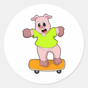Sticker Rond Pig as Skateboard sur skateboard