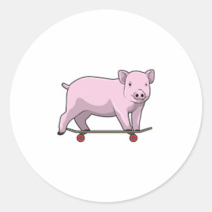 Sticker Rond Pig as skater avec skate