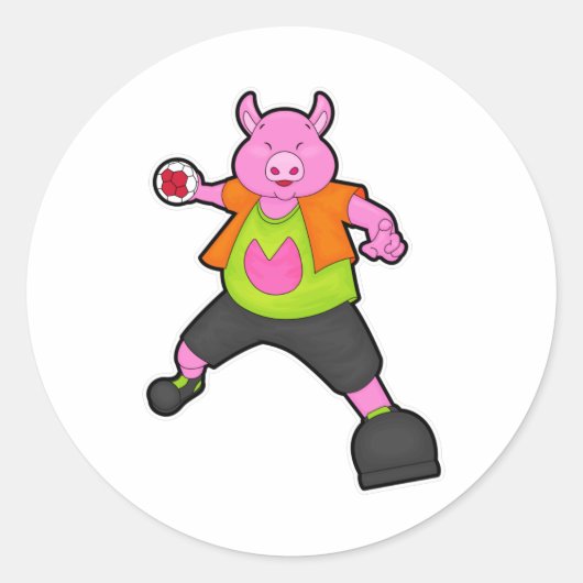 Sticker Rond Pig at Handball player avec Handball (Devant)