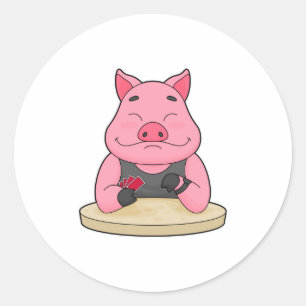 Sticker Rond Pig au Poker avec cartes de Poker