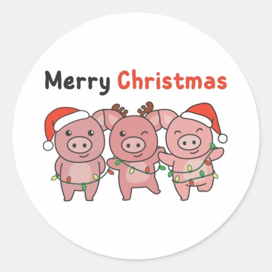 Sticker Rond Pig Christmas Cute Pigs Merry Christmas (Devant)