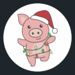 Sticker Rond Pig Christmas Winter Animals<br><div class="desc">The pig at Christmas with fairy lights. Funny animals with toxits and snow for the holidays. A sweet Christmas greeting. Pigs are cute animals et perfect pour Christmas.</div>
