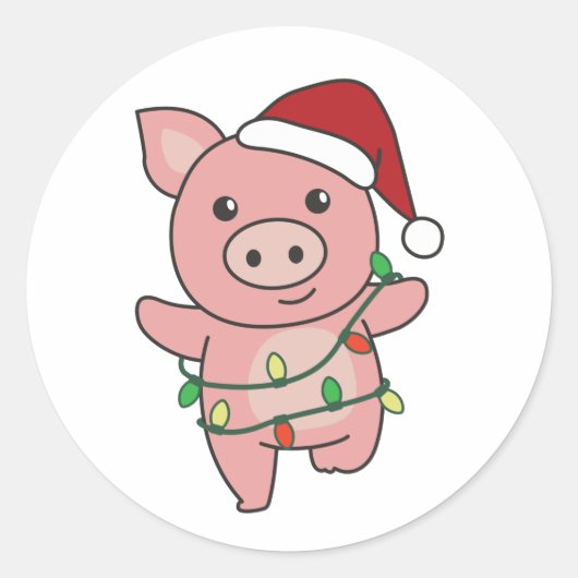 Sticker Rond Pig Christmas Winter Animals (Devant)