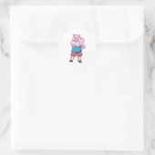 Sticker Rond Pig comme Bodybuilder avec grand bras Supérieur (Sac)