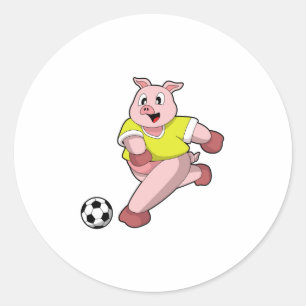 Sticker Rond Pig comme joueur de football avec Soccer