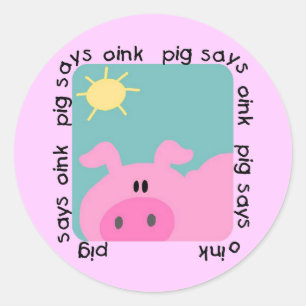 Sticker Rond Pig dit des t-shirts et cadeaux roses