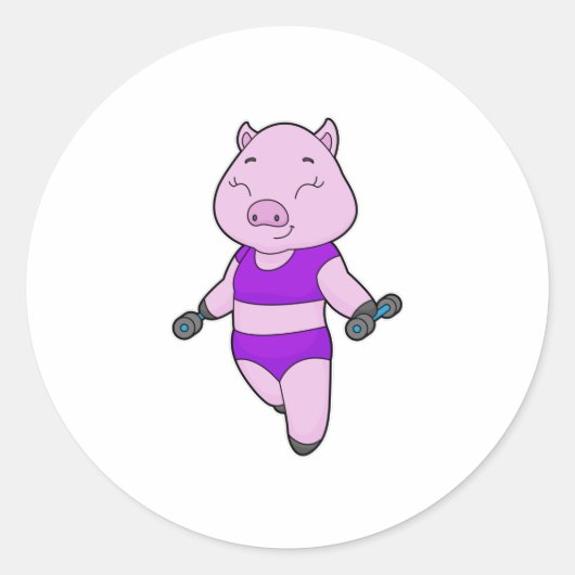 Sticker Rond Pig Fitness Dumbbell (Devant)