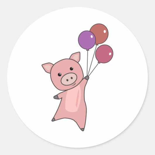 Sticker Rond Pig Piglet Ballons mouches mignons animaux (Devant)