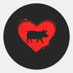 Sticker Rond Pig Silhouette Forme cardiaque Saint Valentin Amat