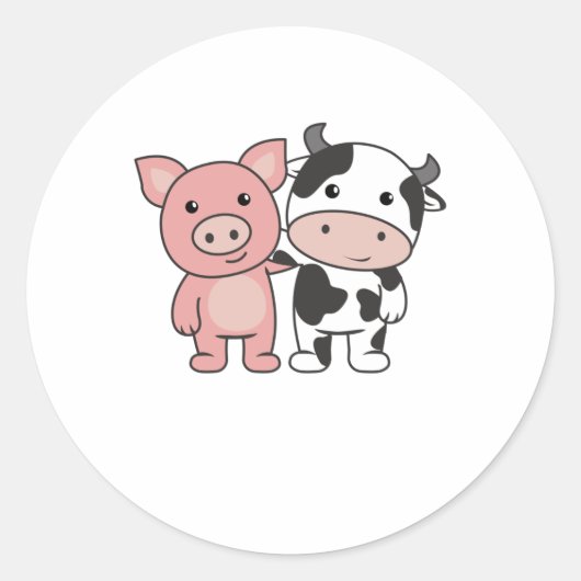 Sticker Rond Pig Vache Piggy Cute Animaux de ferme (Devant)